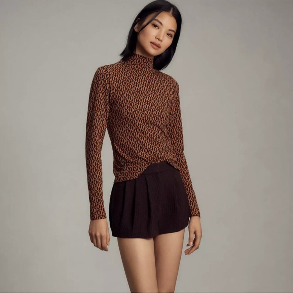 NWT! Anthro Maeve Printed Long-Sleeve Turtleneck Top - Size Small  🪀